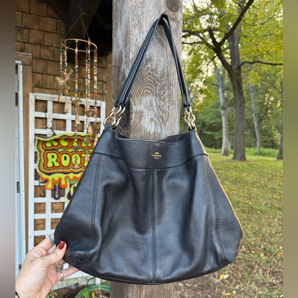 Coach “Lexy” Black Leather Shoulder Bag